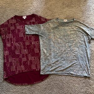 LuLaRoe Burgundy and Gray Short Sleeve Tees